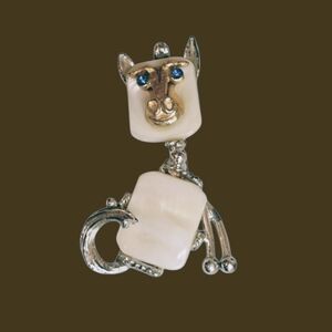 Vintage Silver Tone MOP & Rhinestone Animal Brooch